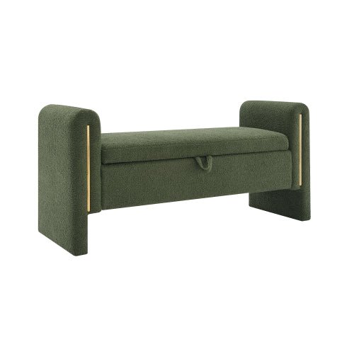 Teddy Fleece Storage Bench with Curved Arms and Metal Trim - Sonkuki