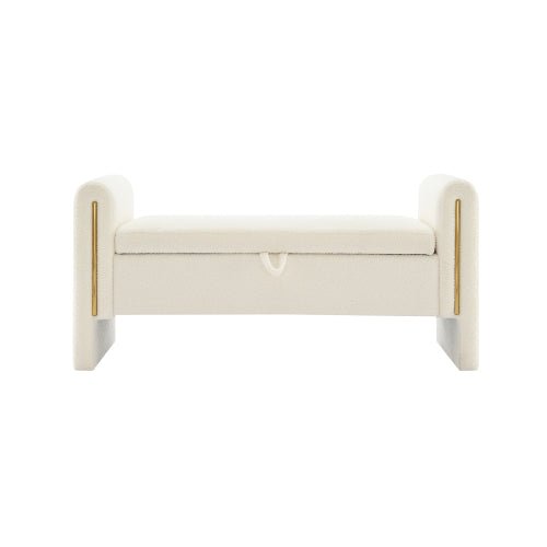 Teddy Fleece Storage Bench with Curved Arms and Metal Trim - Sonkuki