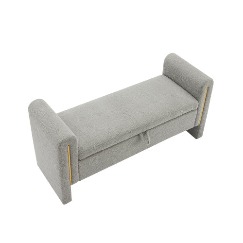 Teddy Fleece Storage Bench with Curved Arms and Metal Trim - Sonkuki