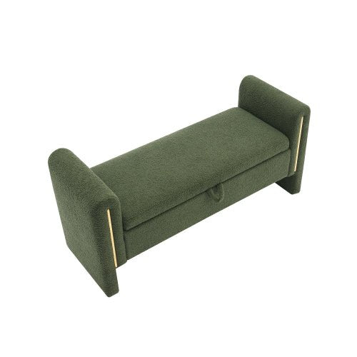 Teddy Fleece Storage Bench with Curved Arms and Metal Trim - Sonkuki