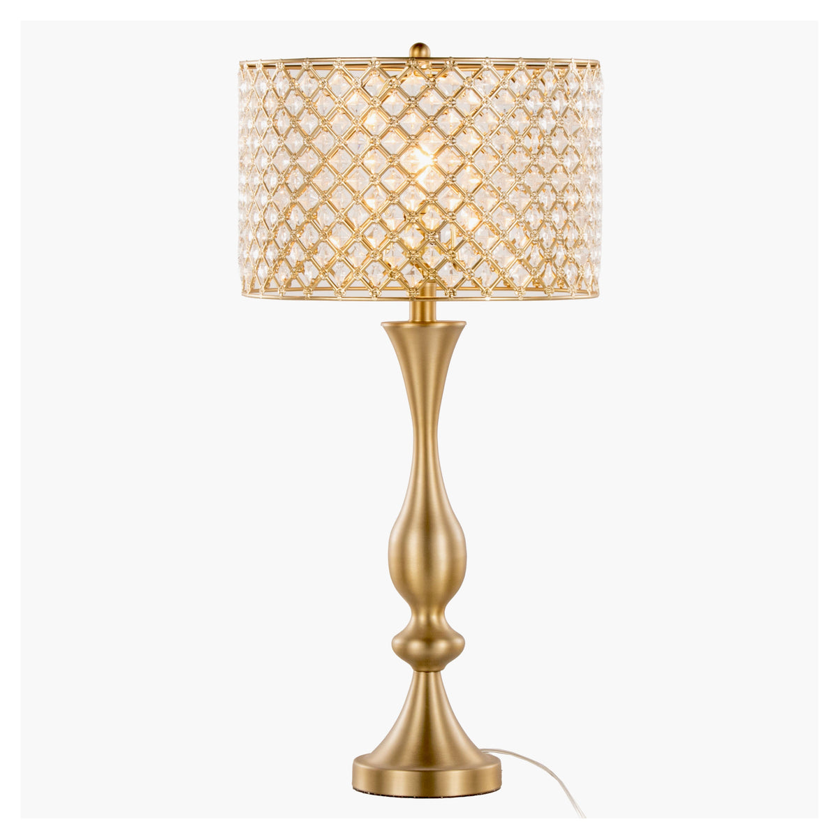 Topaz 27.5" Glam/art Deco Metal Table Lamp in Gold Metal with Clear K9 Crystal and Metal Shade from Grandview Gallery by LumiSource - Sonkuki