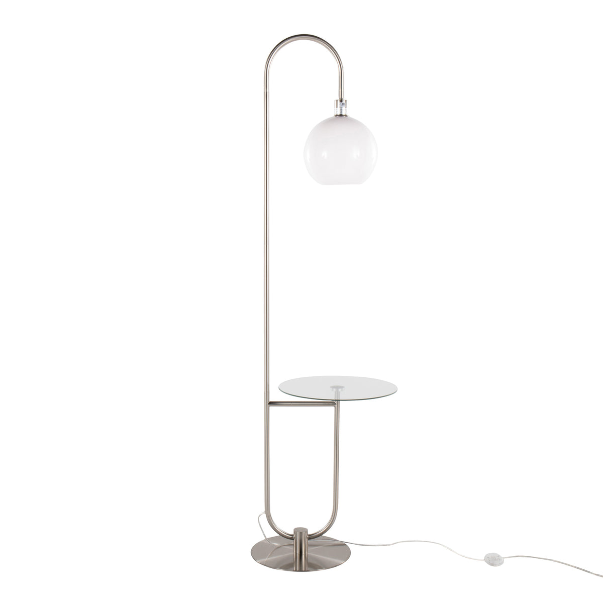Trombone 71" Contemporary/Glam Floor Lamp in Nickel Metal with Clear Tempered Glass Shelf by LumiSource - Sonkuki