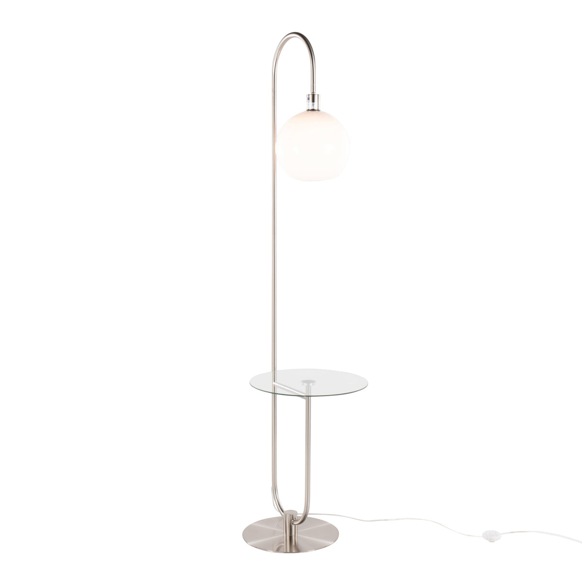 Trombone 71" Contemporary/Glam Floor Lamp in Nickel Metal with Clear Tempered Glass Shelf by LumiSource - Sonkuki