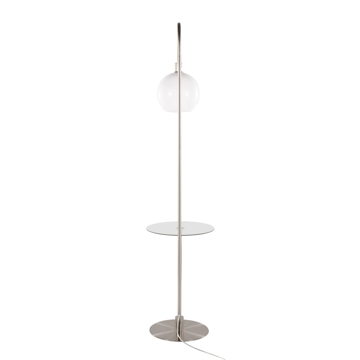 Trombone 71" Contemporary/Glam Floor Lamp in Nickel Metal with Clear Tempered Glass Shelf by LumiSource - Sonkuki