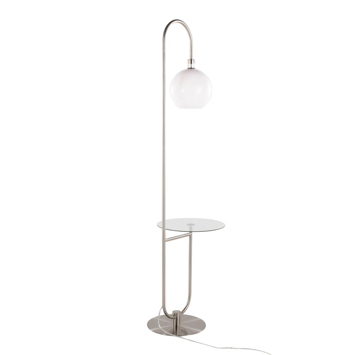 Trombone 71" Contemporary/Glam Floor Lamp in Nickel Metal with Clear Tempered Glass Shelf by LumiSource - Sonkuki