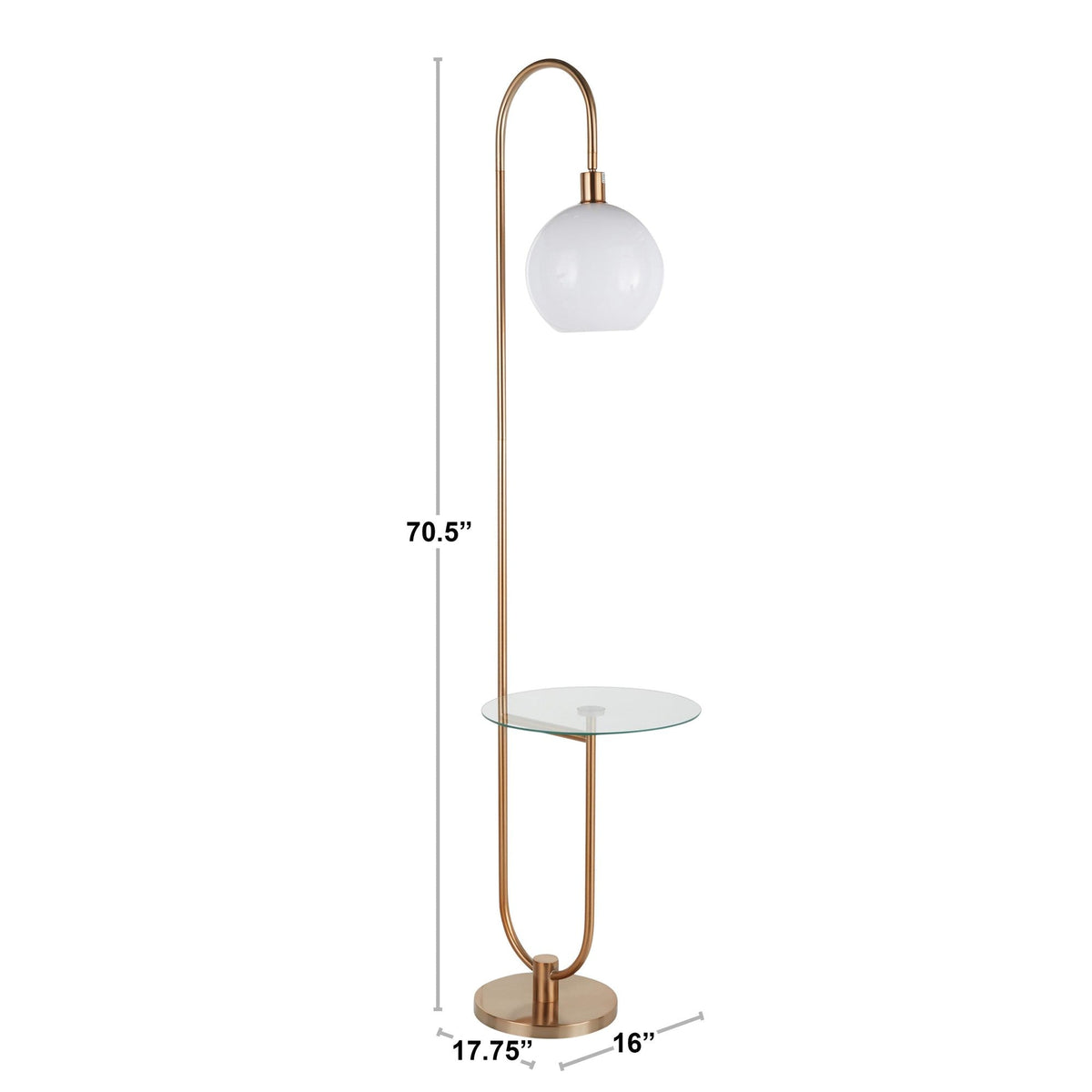 Trombone 71" Contemporary/Glam Floor Lamp in Nickel Metal with Clear Tempered Glass Shelf by LumiSource - Sonkuki