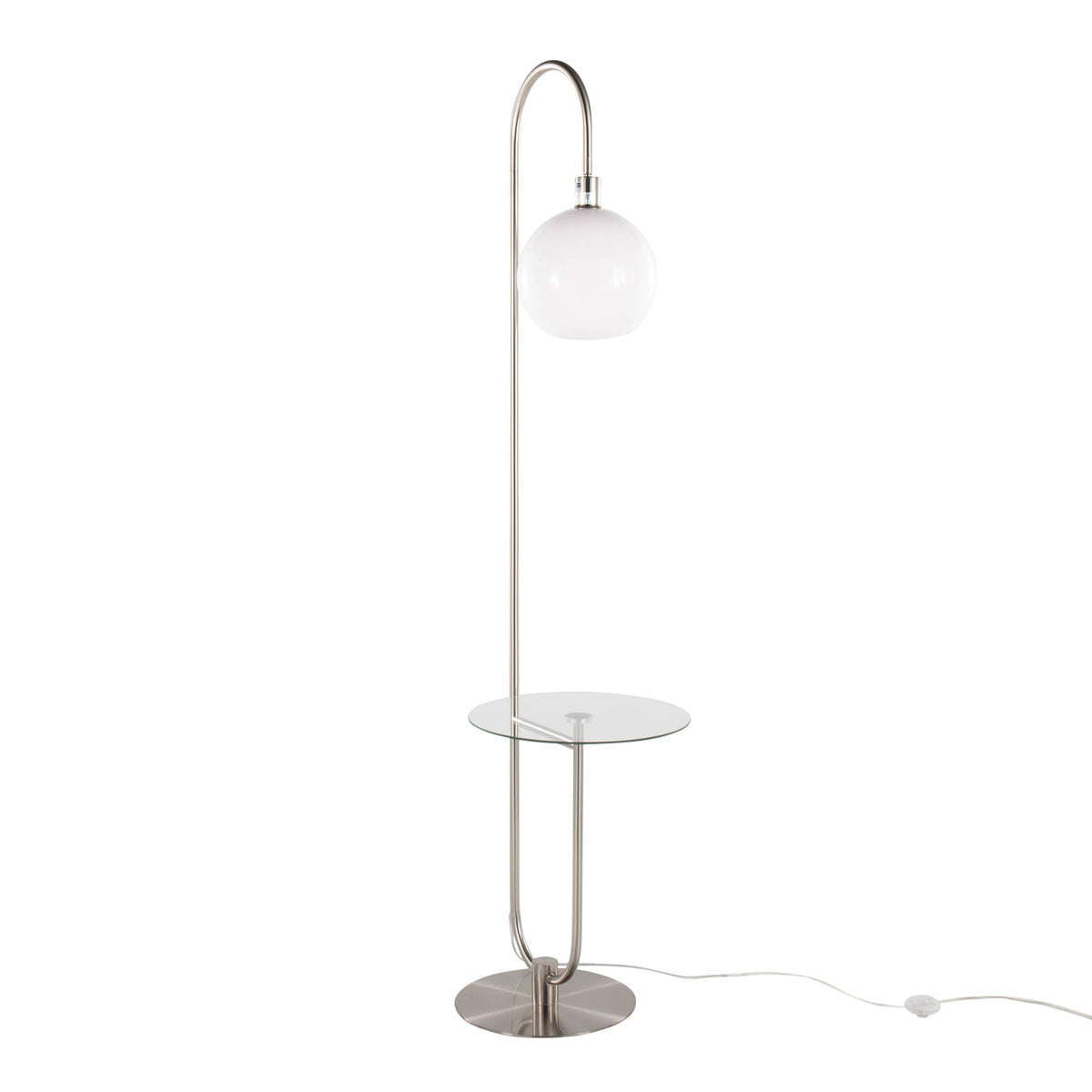 Trombone 71" Contemporary/Glam Floor Lamp in Nickel Metal with Clear Tempered Glass Shelf by LumiSource - Sonkuki