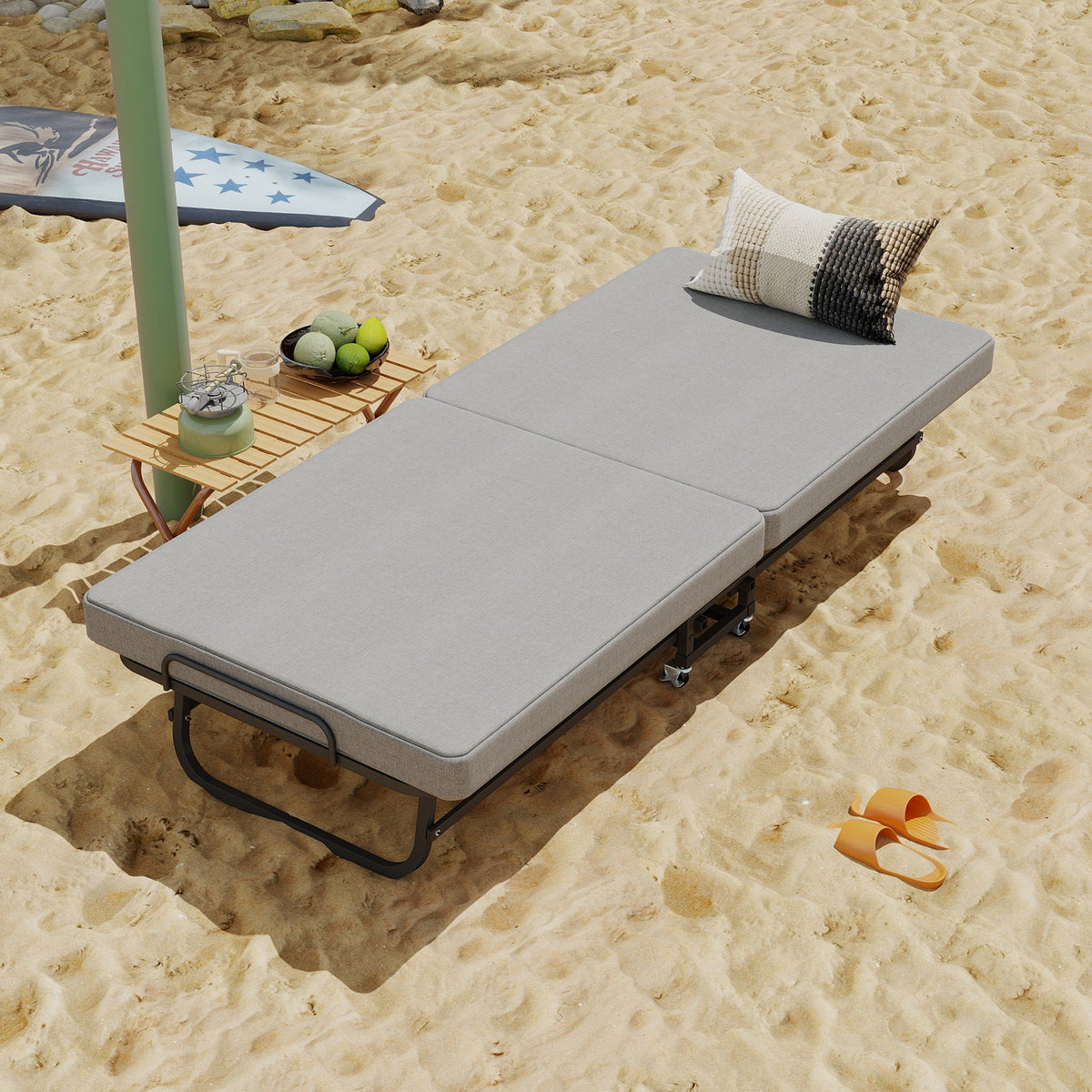 Twin Portable Bi-Fold Guest Bed with Dust Cover and Locking Casters - Sonkuki