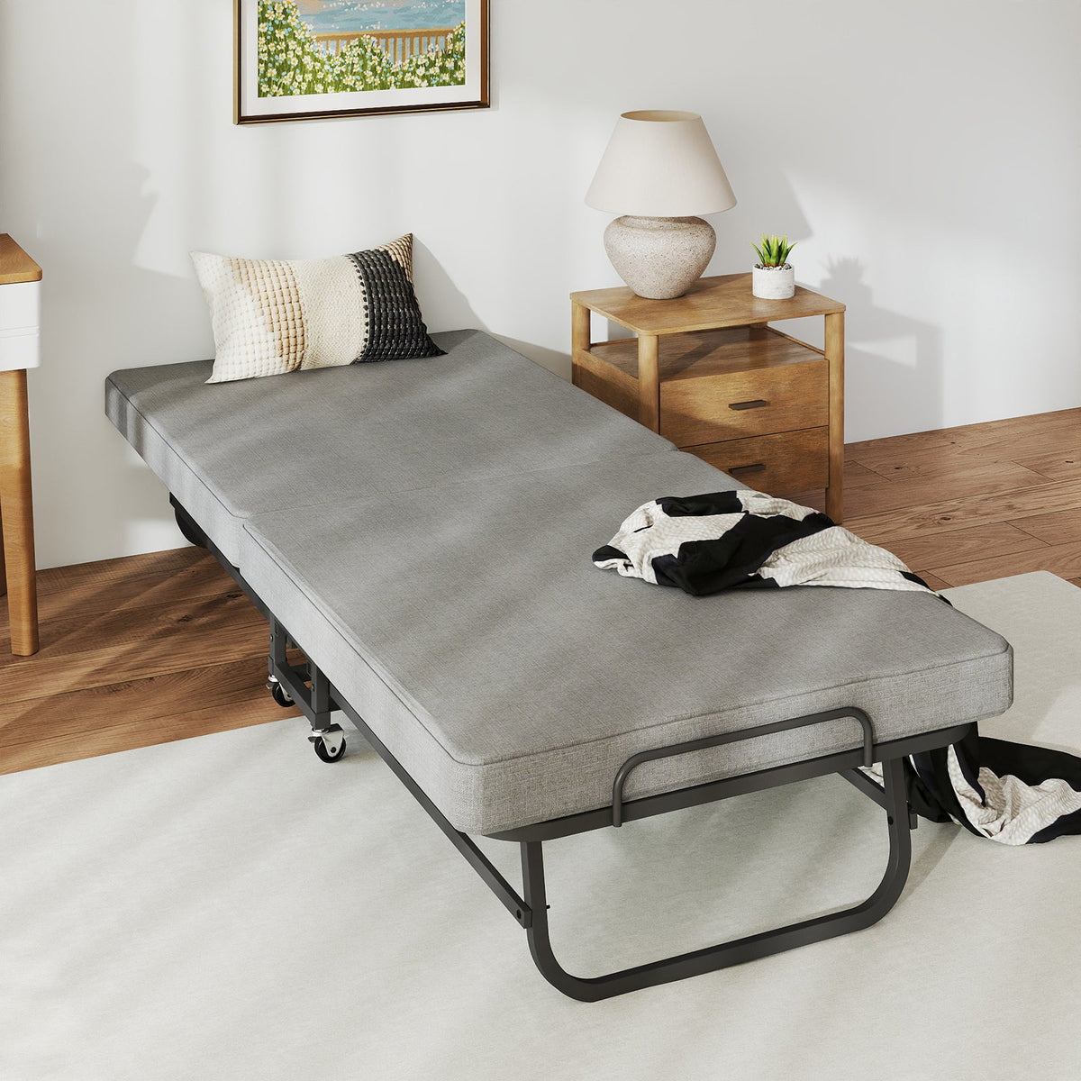 Twin Portable Bi-Fold Guest Bed with Dust Cover and Locking Casters - Sonkuki