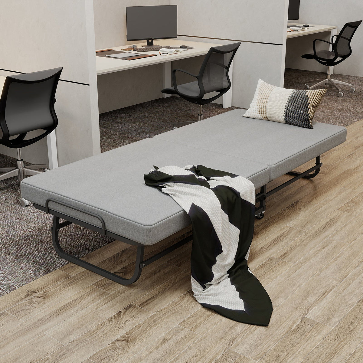 Twin Portable Bi-Fold Guest Bed with Dust Cover and Locking Casters - Sonkuki