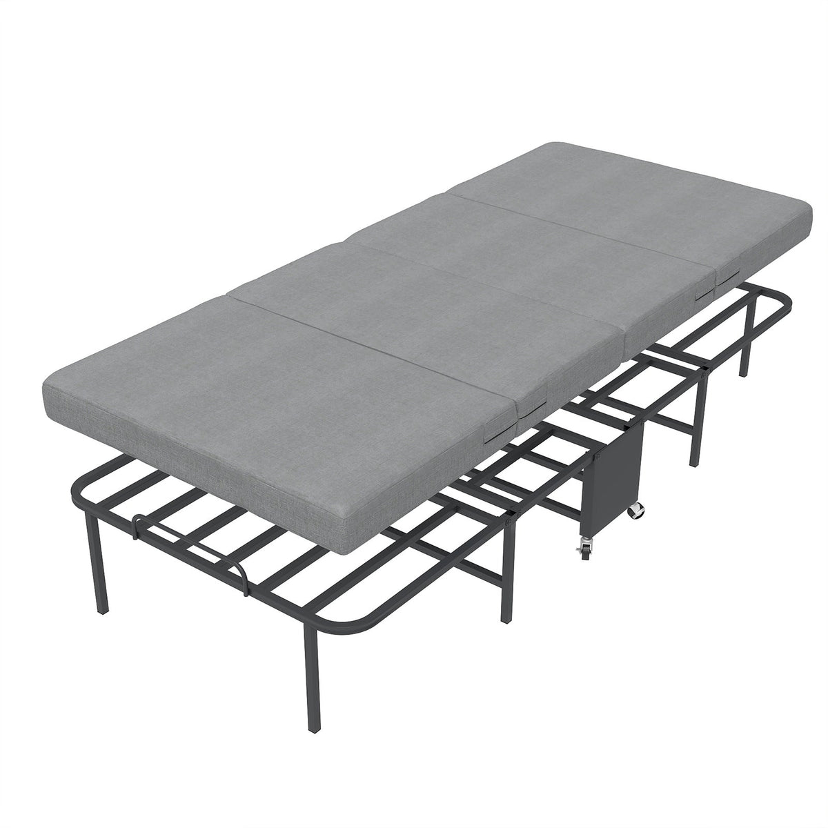 Twin Portable Quad-Fold Guest Bed with Memory Foam Mattress, Dust Cover and Locking Casters - Sonkuki