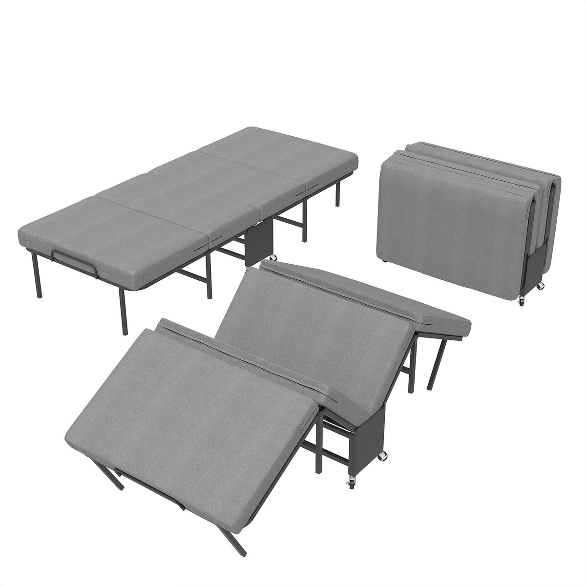 Twin Portable Quad-Fold Guest Bed with Memory Foam Mattress, Dust Cover and Locking Casters - Sonkuki