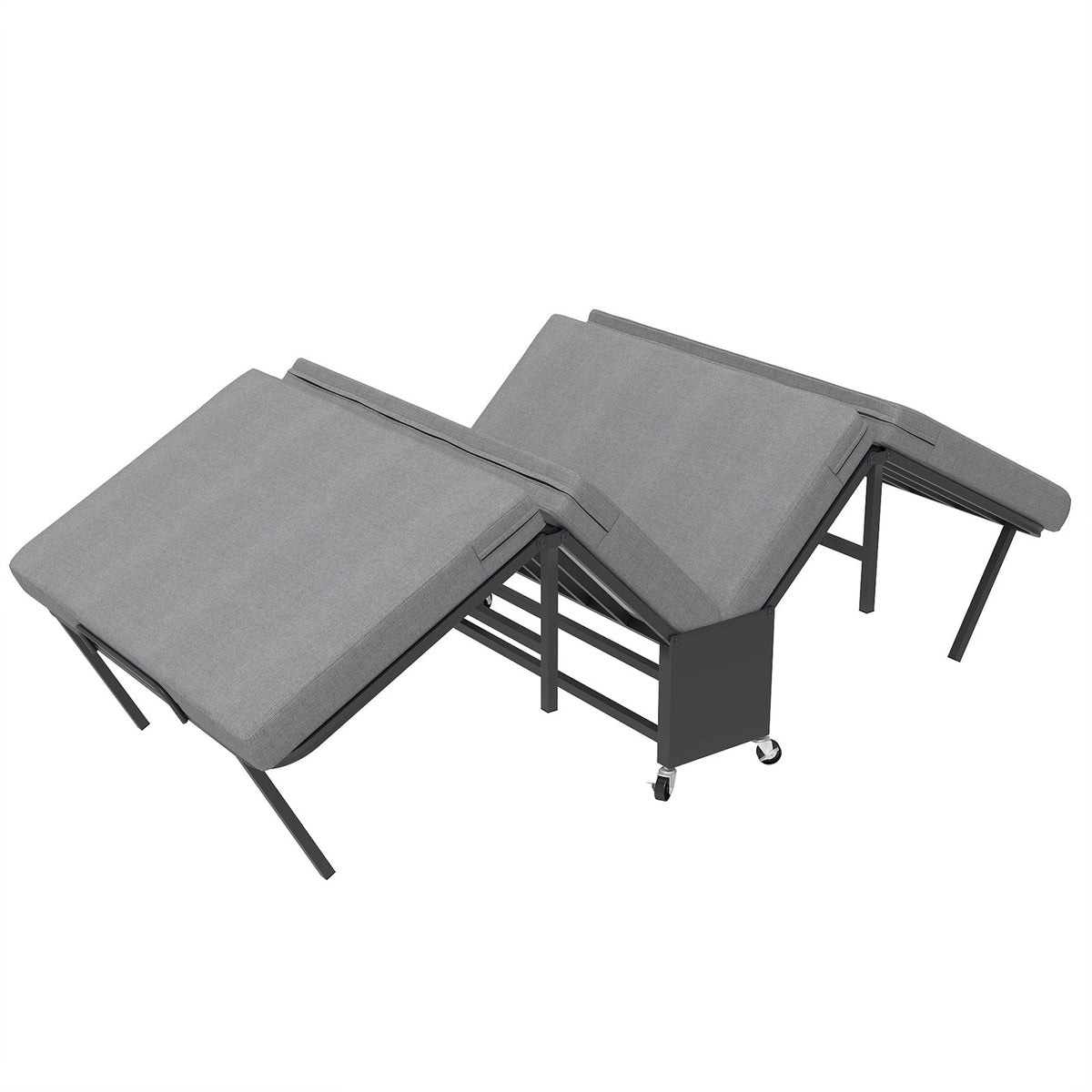Twin Portable Quad-Fold Guest Bed with Memory Foam Mattress, Dust Cover and Locking Casters - Sonkuki