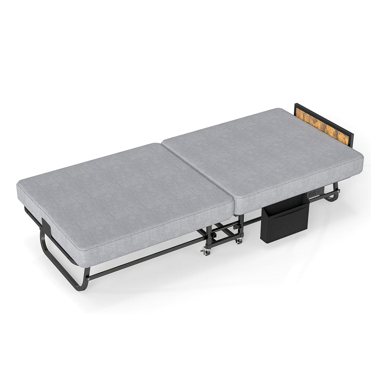 Twin Upgraded Bi-Fold Guest Bed with Headboard, Charging Station, Side Pocket and Locking Casters - Sonkuki