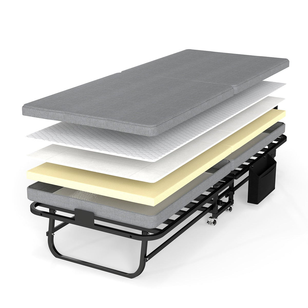 Twin Upgraded Bi-Fold Guest Bed with Headboard, Charging Station, Side Pocket and Locking Casters - Sonkuki