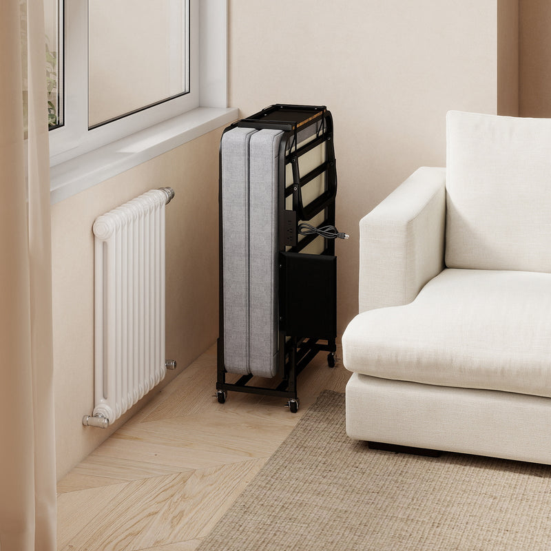 Twin Upgraded Bi-Fold Guest Bed with Headboard, Charging Station, Side Pocket and Locking Casters - Sonkuki