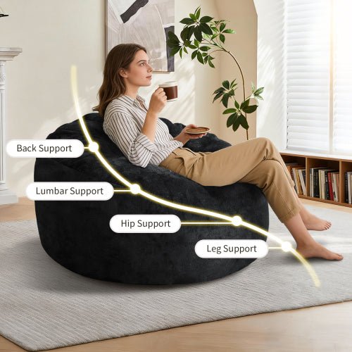 Ultra-Comfort Ergonomic Bean Bag Lounge Chair with Adjustable High-Elasticity Inner Filling and Detachable Washable Cover for Multi-Scene Use in Living Room/Bedroom/Balcony - Sonkuki