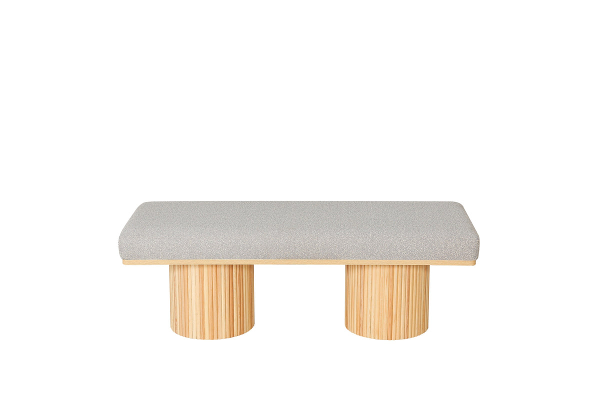 Upholstered Bench with Black Chunky Legs Light Grey Boucle Fabric Contemporary Style Bed-end Bench for Bedroom Living Room - Sonkuki