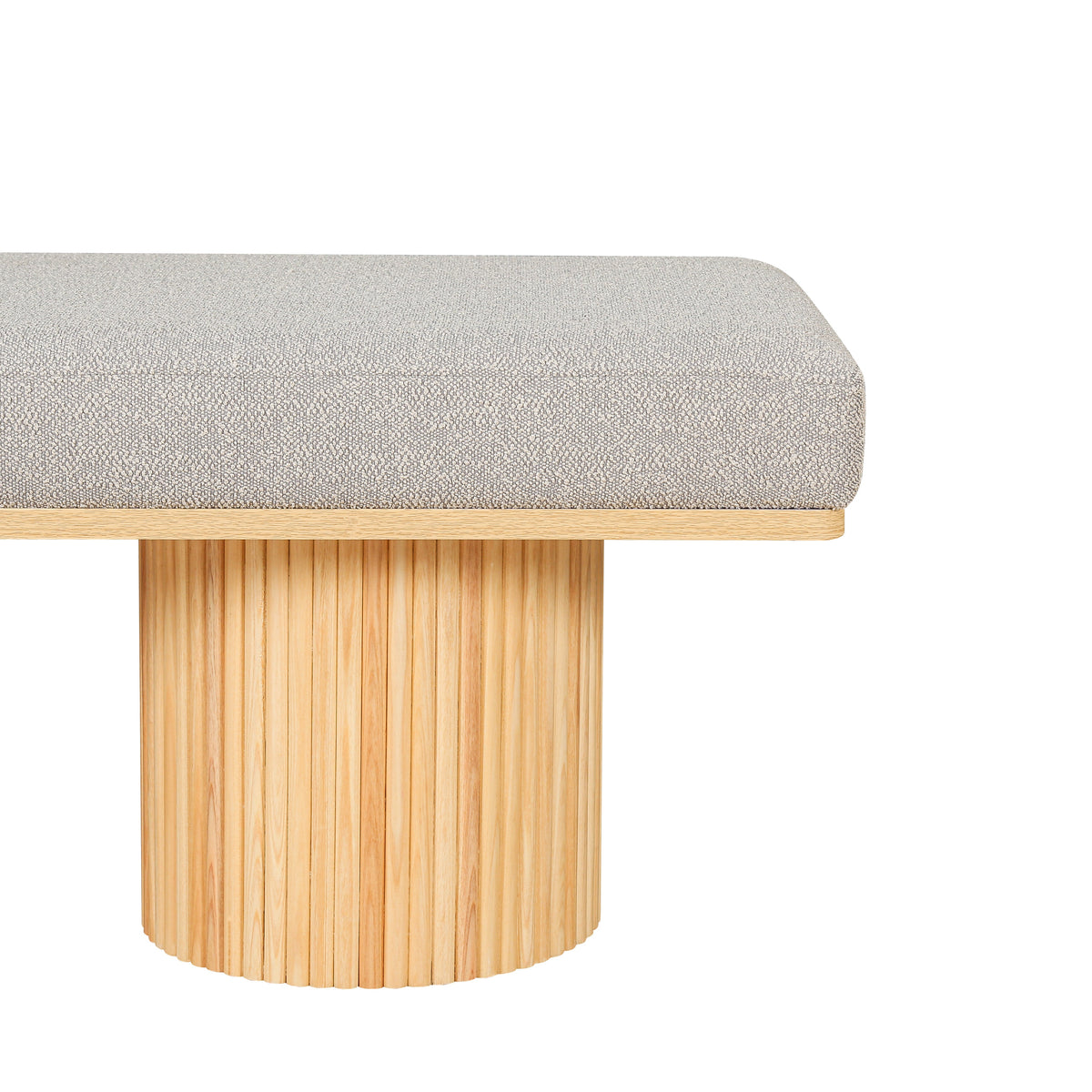 Upholstered Bench with Black Chunky Legs Light Grey Boucle Fabric Contemporary Style Bed-end Bench for Bedroom Living Room - Sonkuki