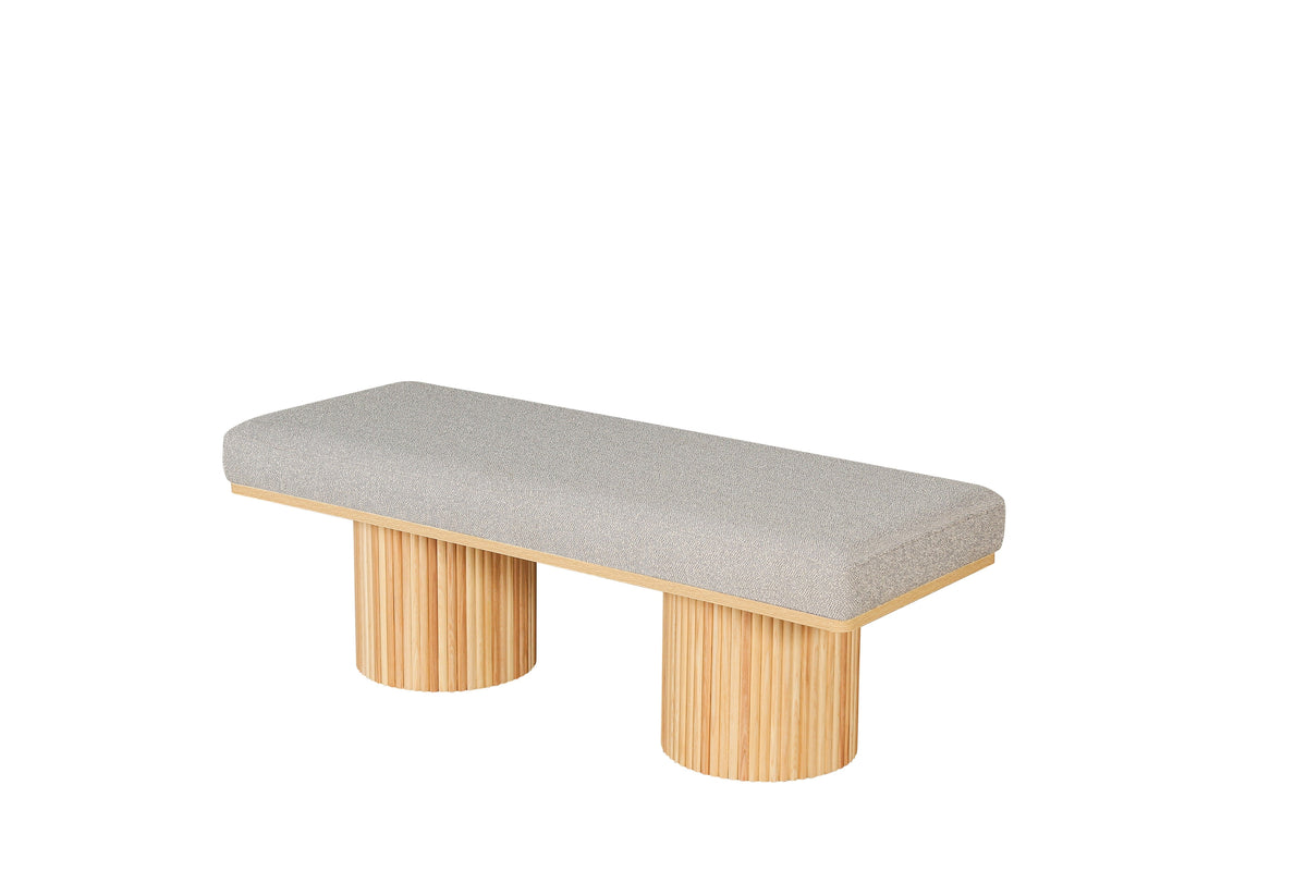 Upholstered Bench with Black Chunky Legs Light Grey Boucle Fabric Contemporary Style Bed-end Bench for Bedroom Living Room - Sonkuki