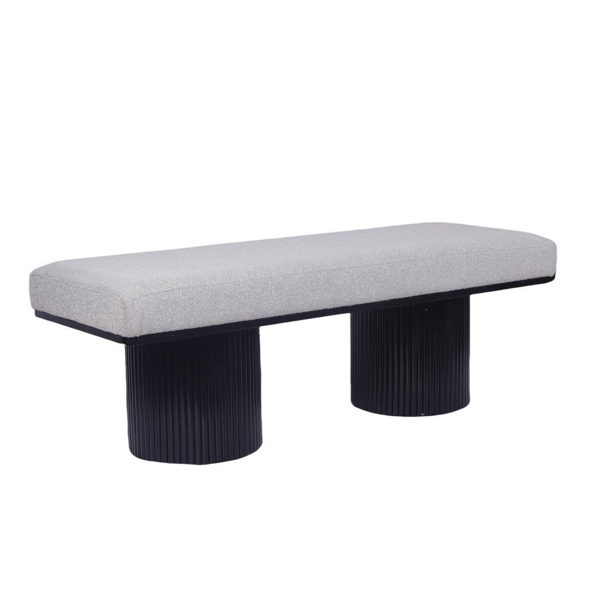Upholstered Bench with Black Chunky Legs Light Grey Boucle Fabric Contemporary Style Bed-end Bench for Bedroom Living Room - Sonkuki