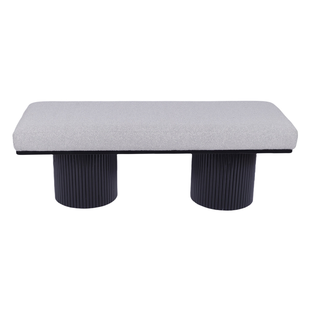 Upholstered Bench with Black Chunky Legs Light Grey Boucle Fabric Contemporary Style Bed-end Bench for Bedroom Living Room - Sonkuki