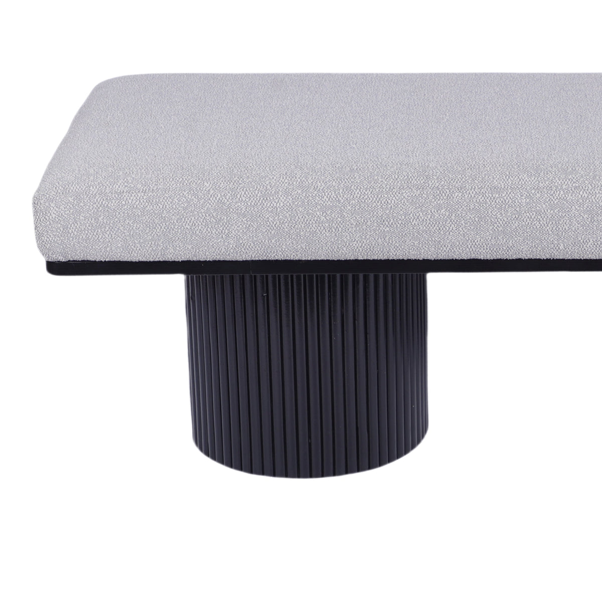 Upholstered Bench with Black Chunky Legs Light Grey Boucle Fabric Contemporary Style Bed-end Bench for Bedroom Living Room - Sonkuki
