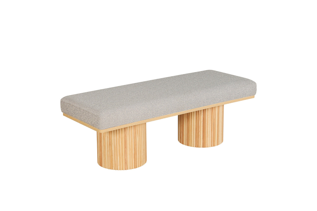 Upholstered Bench with Black Chunky Legs Light Grey Boucle Fabric Contemporary Style Bed-end Bench for Bedroom Living Room - Sonkuki