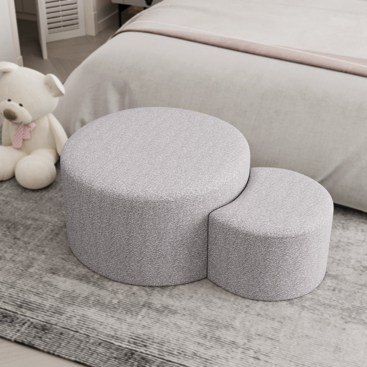 Upholstered Nesting Coffee Tables (Set of 2), Side Table, Footrest, Ottoman & Seat for Living Room Bedroom Entryway Office, Beige Yarn Dyed Fabric - Sonkuki