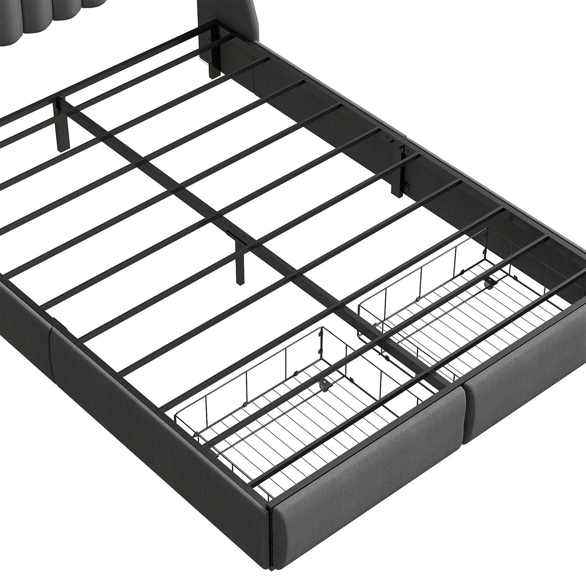 Vertical-Tufted Upholstered Storage Bed with Drawers, RGB LED Lights and Charging Station - Sonkuki