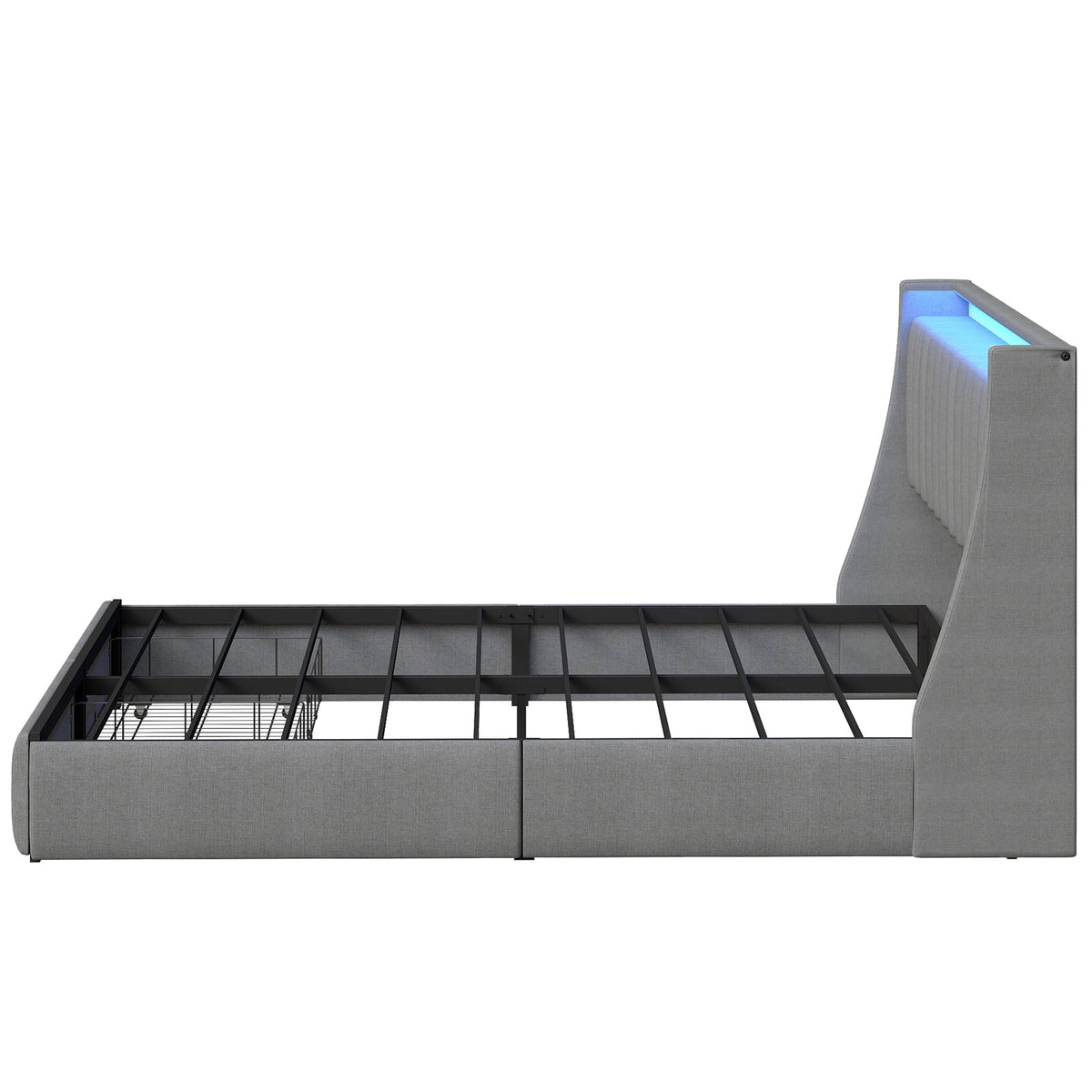 Vertical-Tufted Upholstered Storage Bed with Drawers, RGB LED Lights and Charging Station - Sonkuki