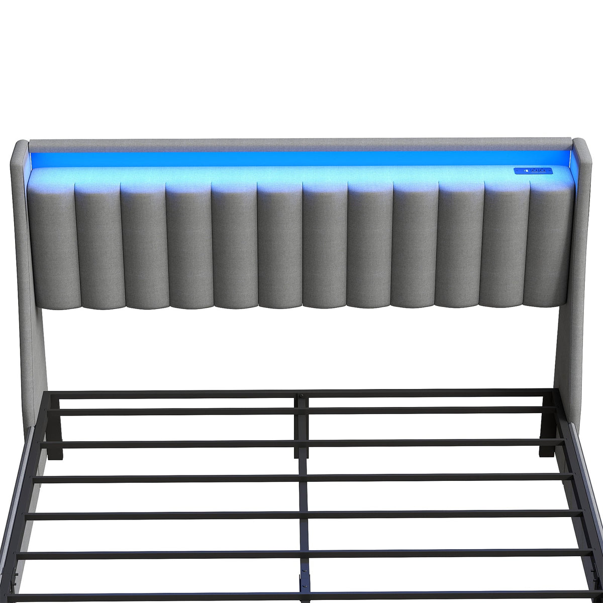 Vertical-Tufted Upholstered Storage Bed with Drawers, RGB LED Lights and Charging Station - Sonkuki