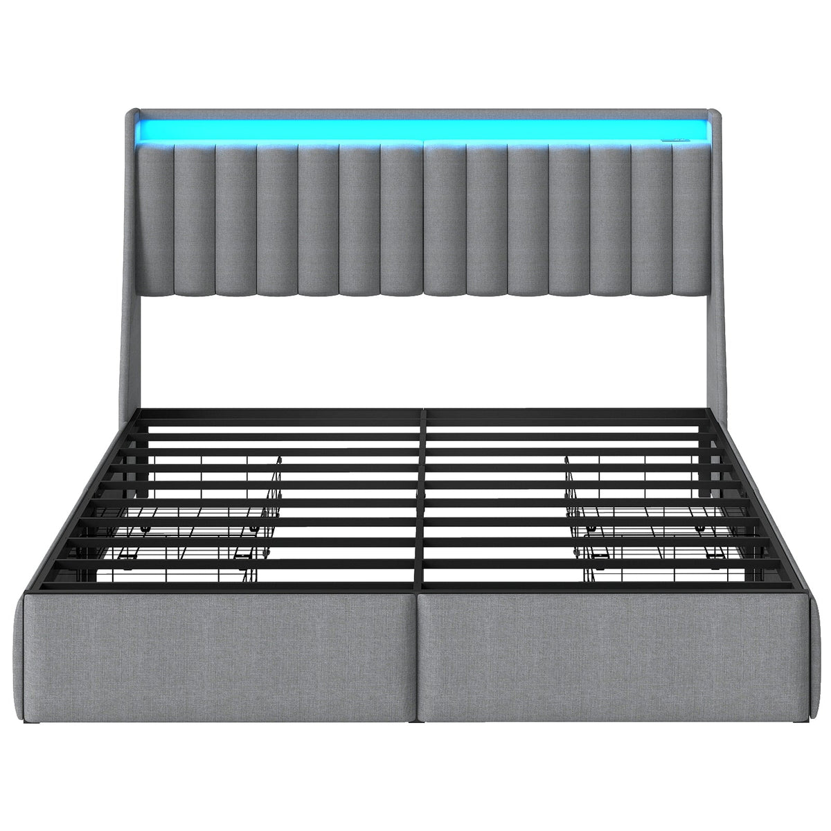 Vertical-Tufted Upholstered Storage Bed with Drawers, RGB LED Lights and Charging Station - Sonkuki