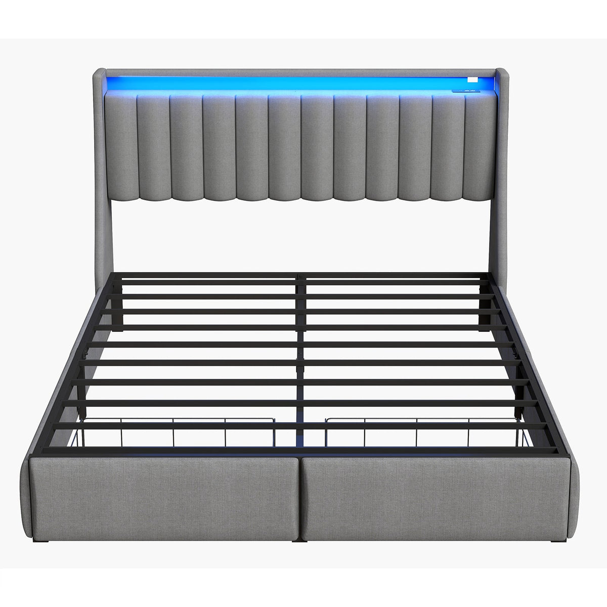 Vertical-Tufted Upholstered Storage Bed with Drawers, RGB LED Lights and Charging Station - Sonkuki