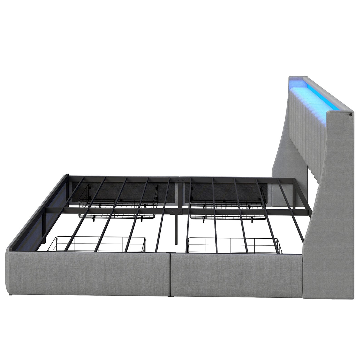 Vertical-Tufted Upholstered Storage Bed with Drawers, RGB LED Lights and Charging Station - Sonkuki