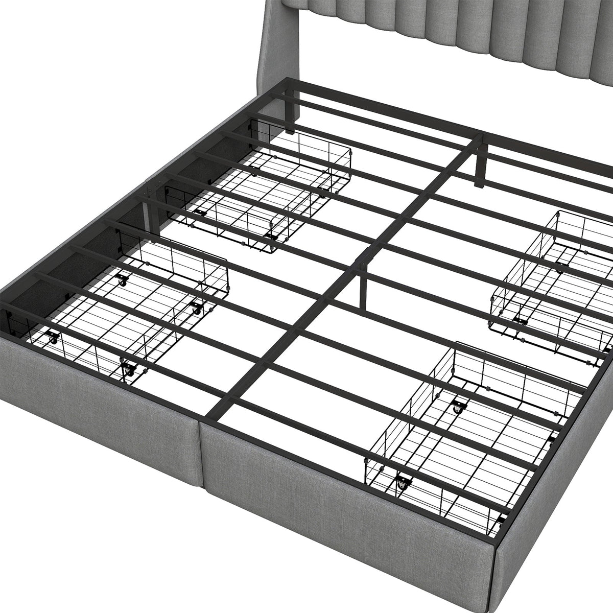 Vertical-Tufted Upholstered Storage Bed with Drawers, RGB LED Lights and Charging Station - Sonkuki
