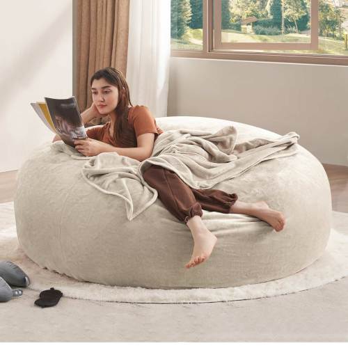 6FT bean bag chair, memory foam filling, adult and teen bean bag chair, soft sofa with flannel cover, round sofa for living room, bedroom, college dorm. - main product image
