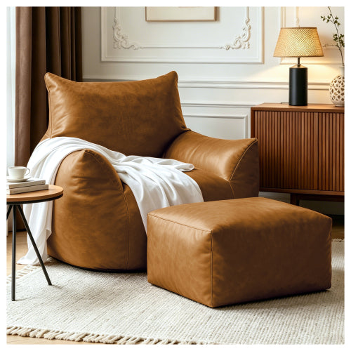 PBPMJT-Bean Bag Chair,Bean Bag Chair with Ottoman - Large Bean Bag Sofa for Adults, Teens, and Children for Living Rooms, Bedroom, Dorm,Tech Fabric with faux‑leather appearance,Brown - main product image
