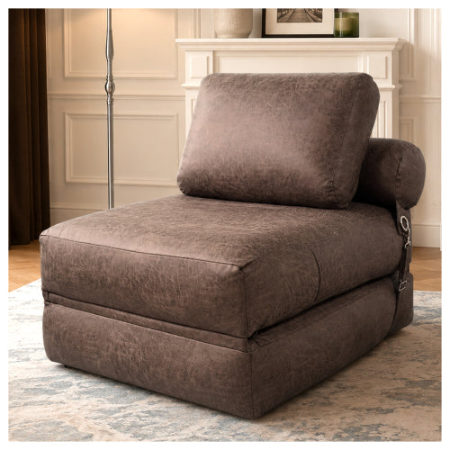 Lazy Sofa Bean Bag Chair,Folding Sofa Bed,Comfy Portable Convertible Fold Out Lounge Chairs for Living Room Bedroom.Tech Fabric with faux‑leather appearance,Brown - main product image
