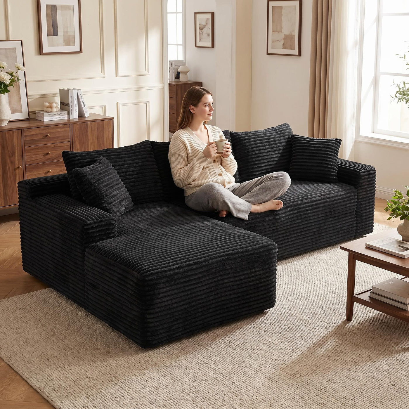 94.5" Cloud Modular Sectional Sofa Couch with L-Shape Chaise,Modern Minimalist Upholstered Couches for Living Room Bedroom,Deep Seat Corner Couch,No Assembly Required - main product image