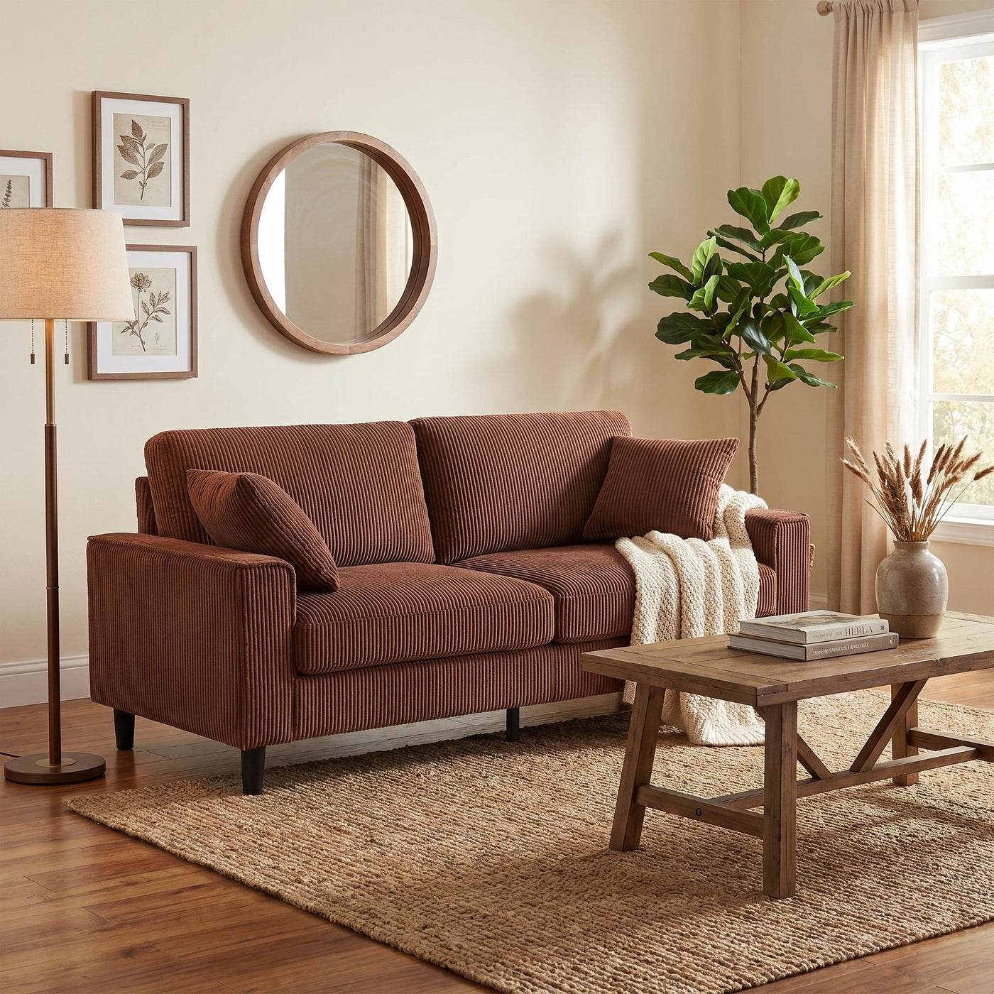 81.8"Corduroy Loveseat Sofa, 2-Seater Couch with Sturdy Iron & Wood Frame, Comfy Upholstered Sofa with Square Armrests for Living Room, Apartment - main product image