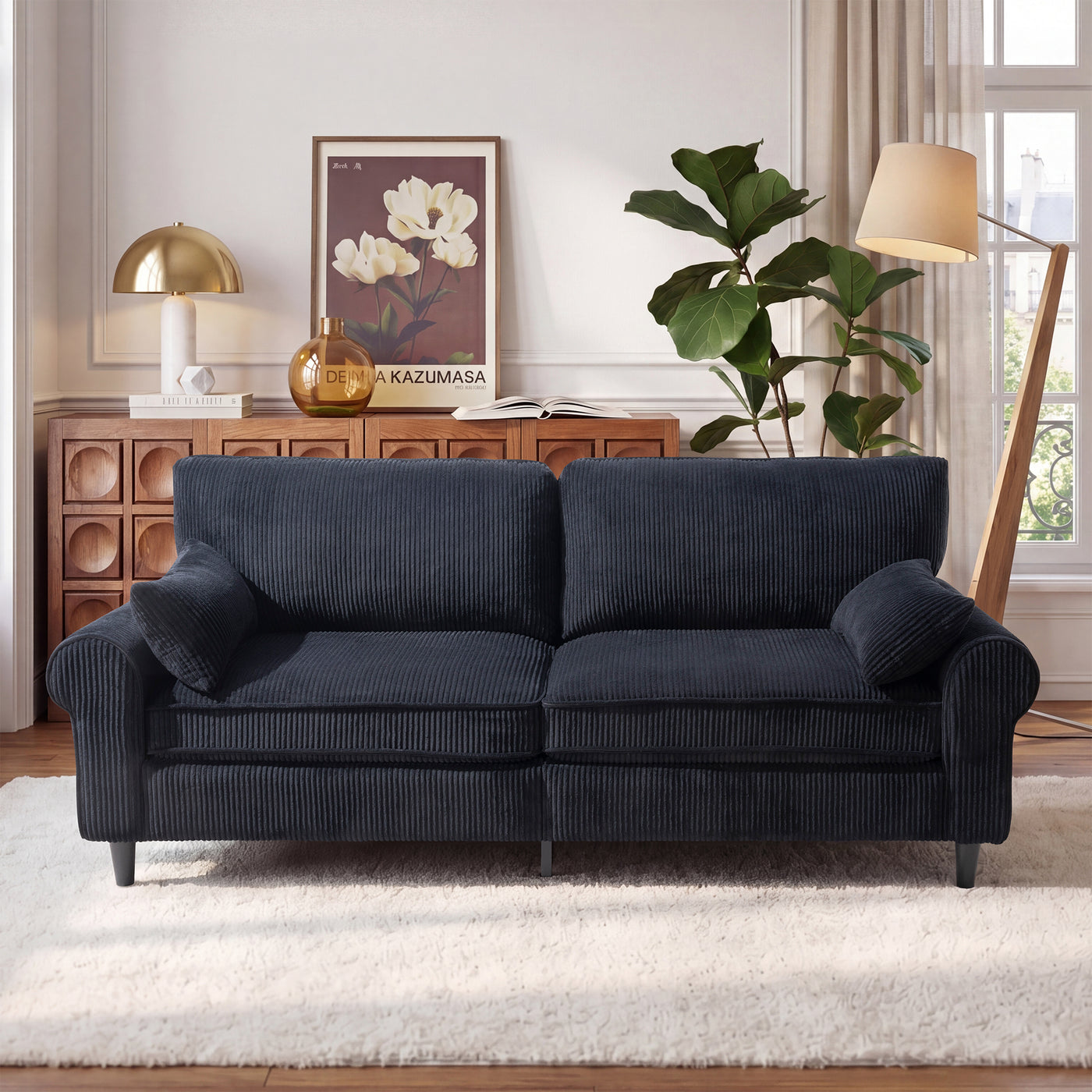 80.7" Corduroy Loveseat Sofa, 2-Seater Couch with Rolled Armrests, Iron & Wood Frame Construction, Modern Upholstered Sofa for Living Room, Apartment - main product image