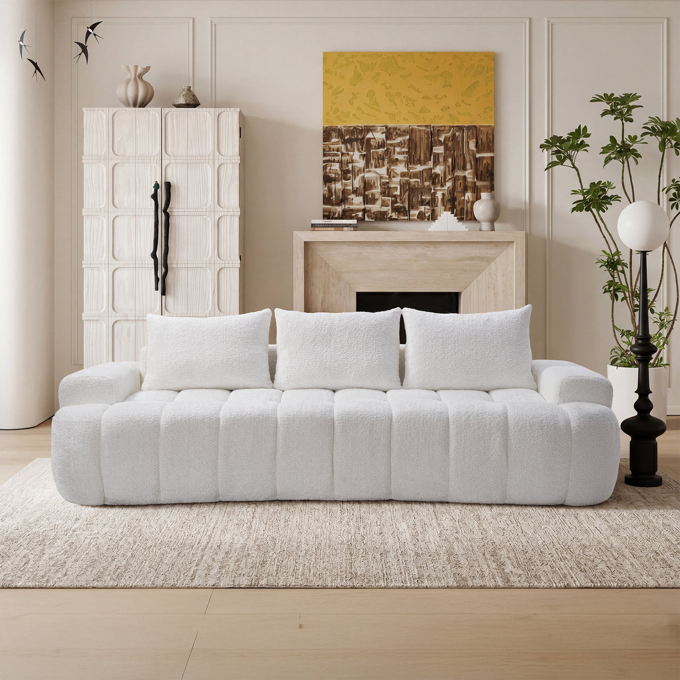 100" Extra Large Curved Front Compressed Sectional Sofa, 3-Seat Cloud-Like Boucle Couch with High Resilience Foam, Easy to Move & Ship, Modern Oversized Sofa for Living Room - main product image
