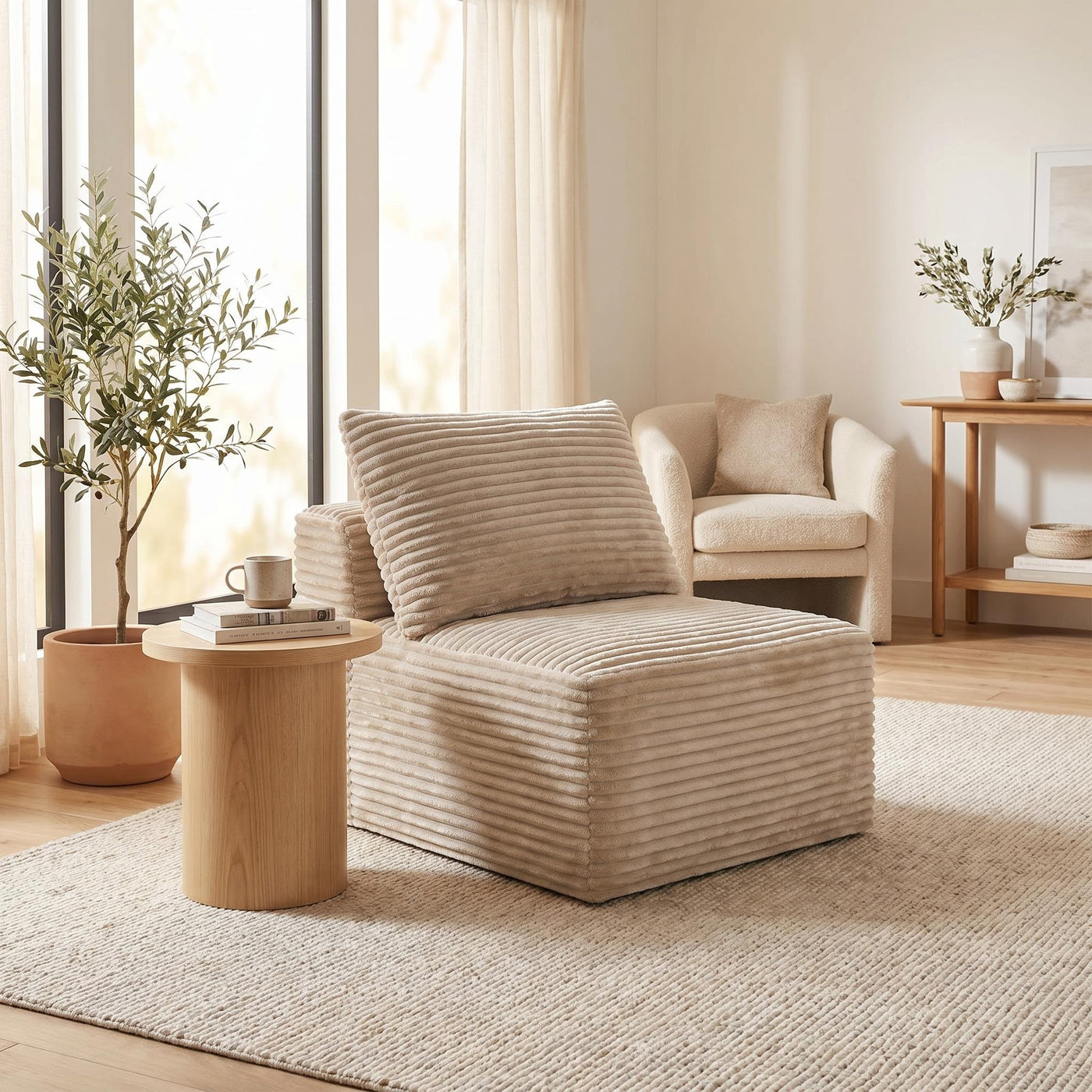 Camel Corduroy Modular Compression Sofa, Legless Floor-Hugging Armless Accent Chair for Living Room Bedroom - main product image