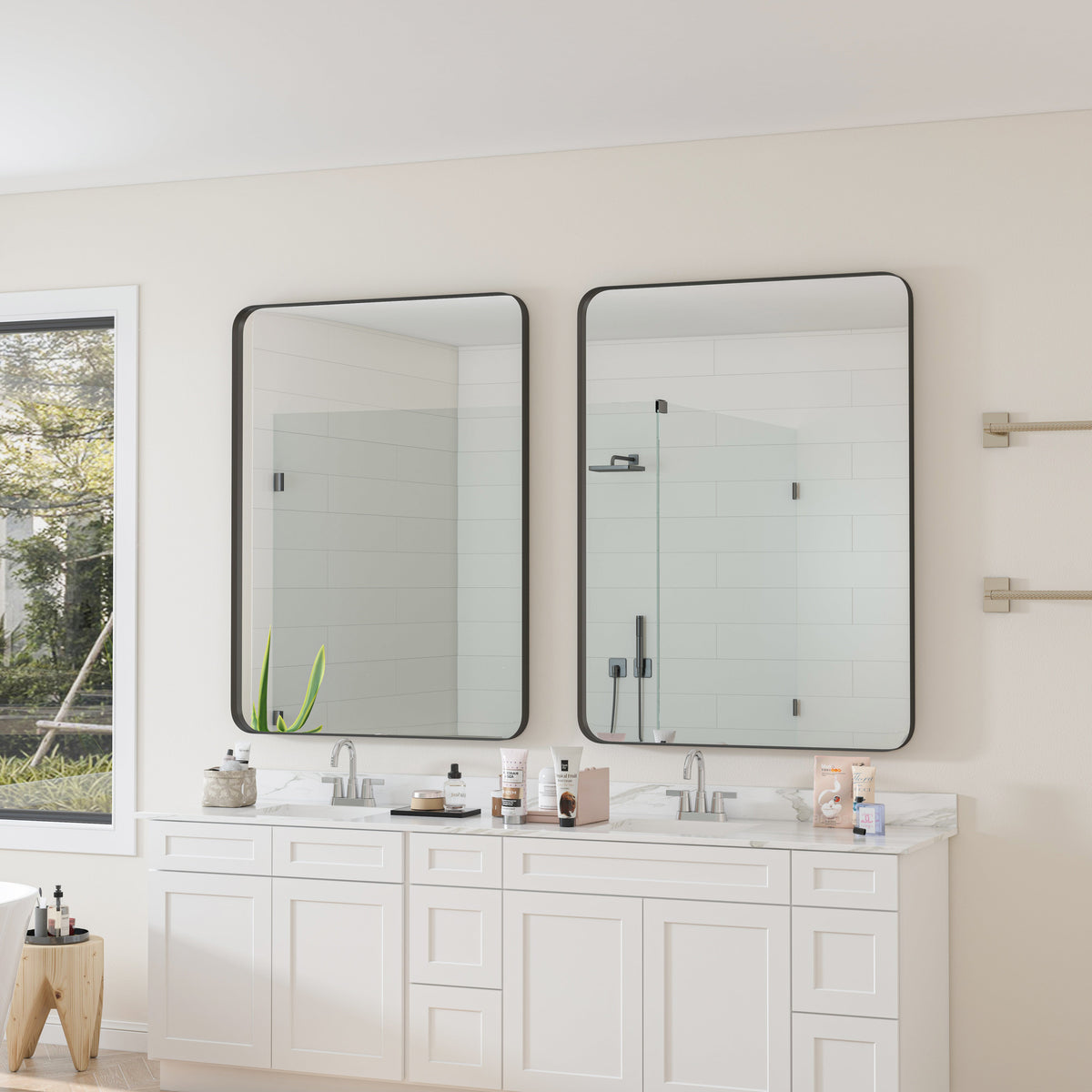 Wall Mirror Black Rectangular Metal Framed Vanity Mirror - Sonkuki