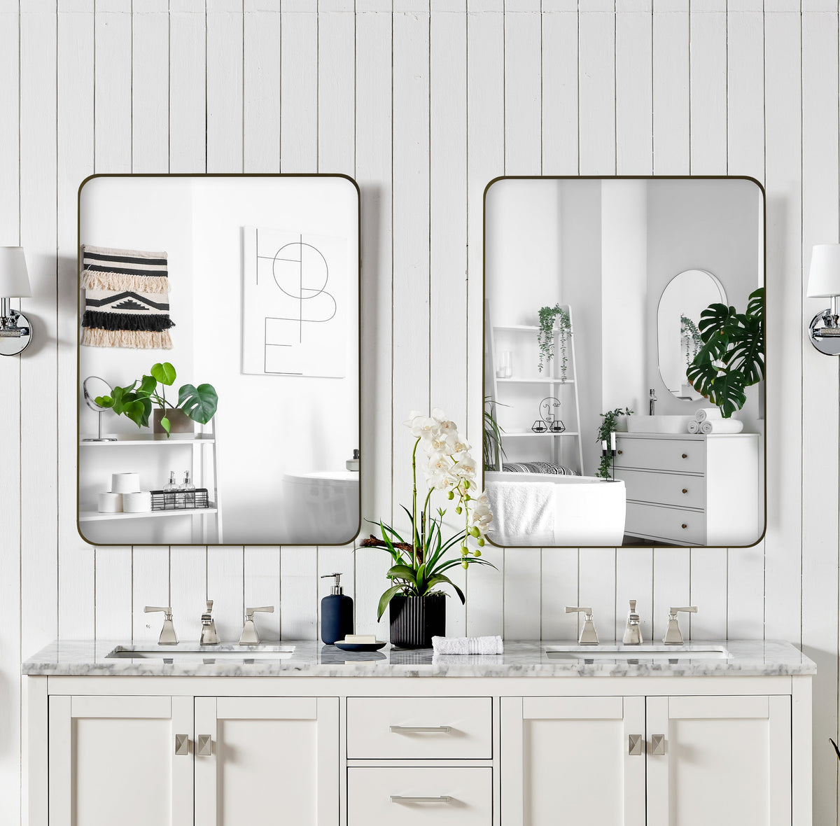 Wall Mirror Black Rectangular Metal Framed Vanity Mirror - Sonkuki