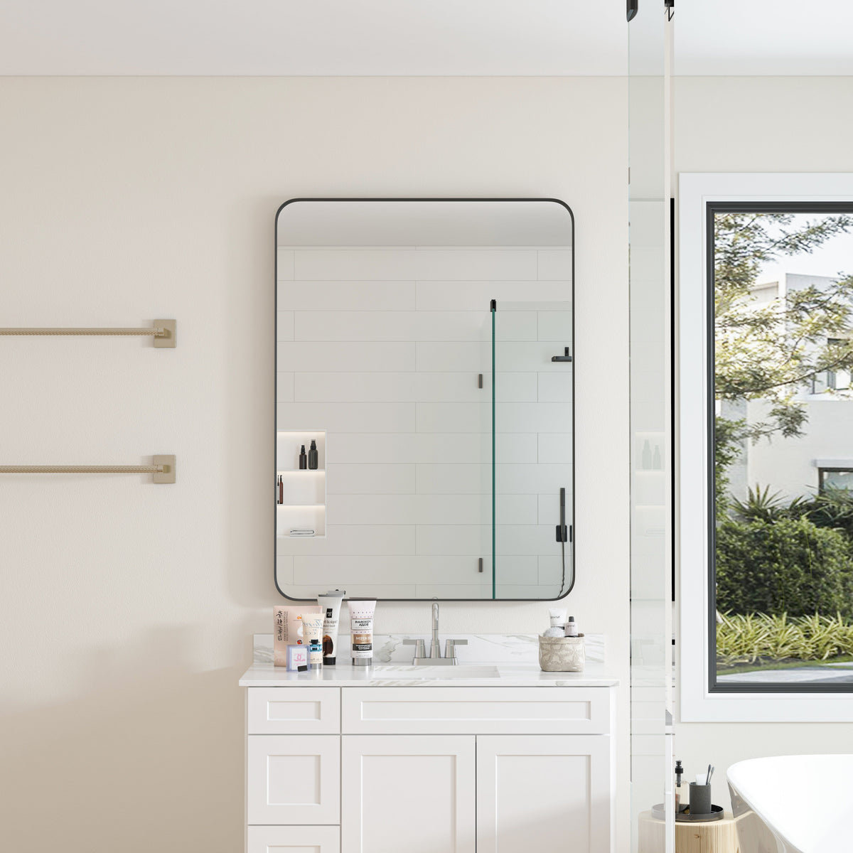 Wall Mirror Black Rectangular Metal Framed Vanity Mirror - Sonkuki