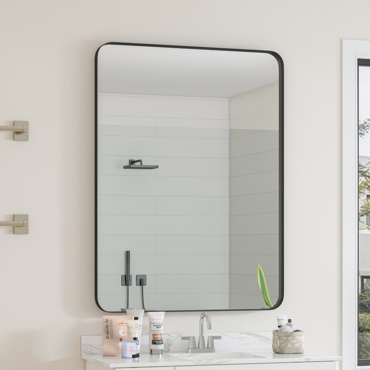 Wall Mirror Black Rectangular Metal Framed Vanity Mirror - Sonkuki