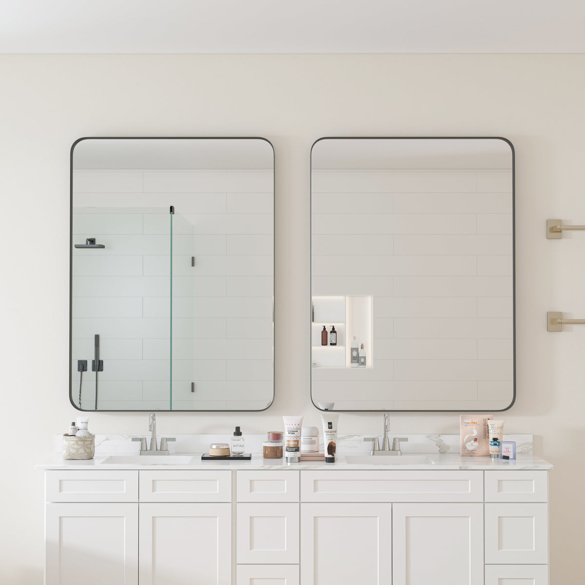 Wall Mirror Black Rectangular Metal Framed Vanity Mirror - Sonkuki
