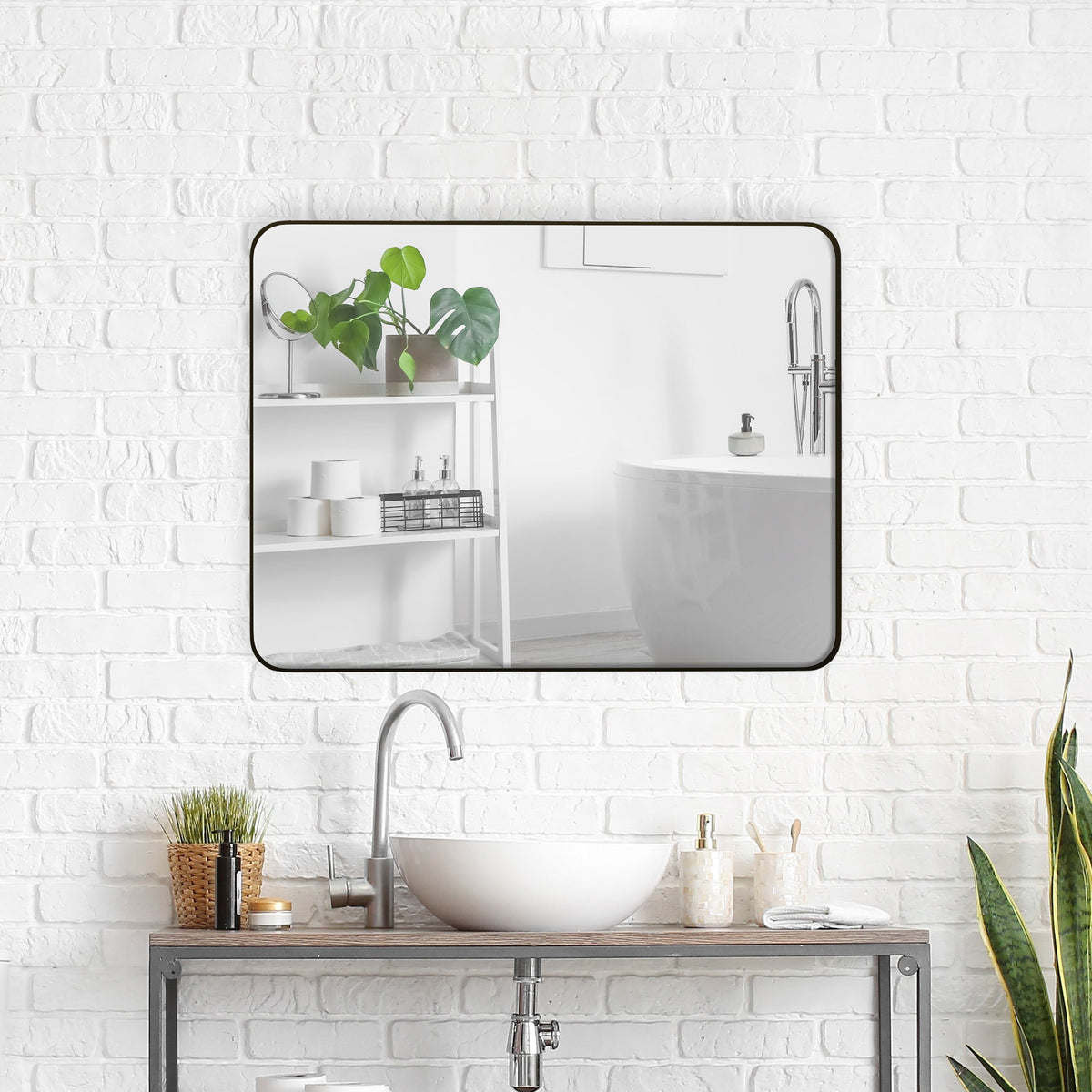Wall Mirror Black Rectangular Metal Framed Vanity Mirror - Sonkuki